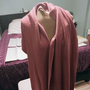 Marvel mustard ribbed scarf with pink fringe wrap